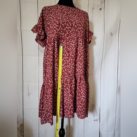Red floral dress, size L - Picture 2 of 3